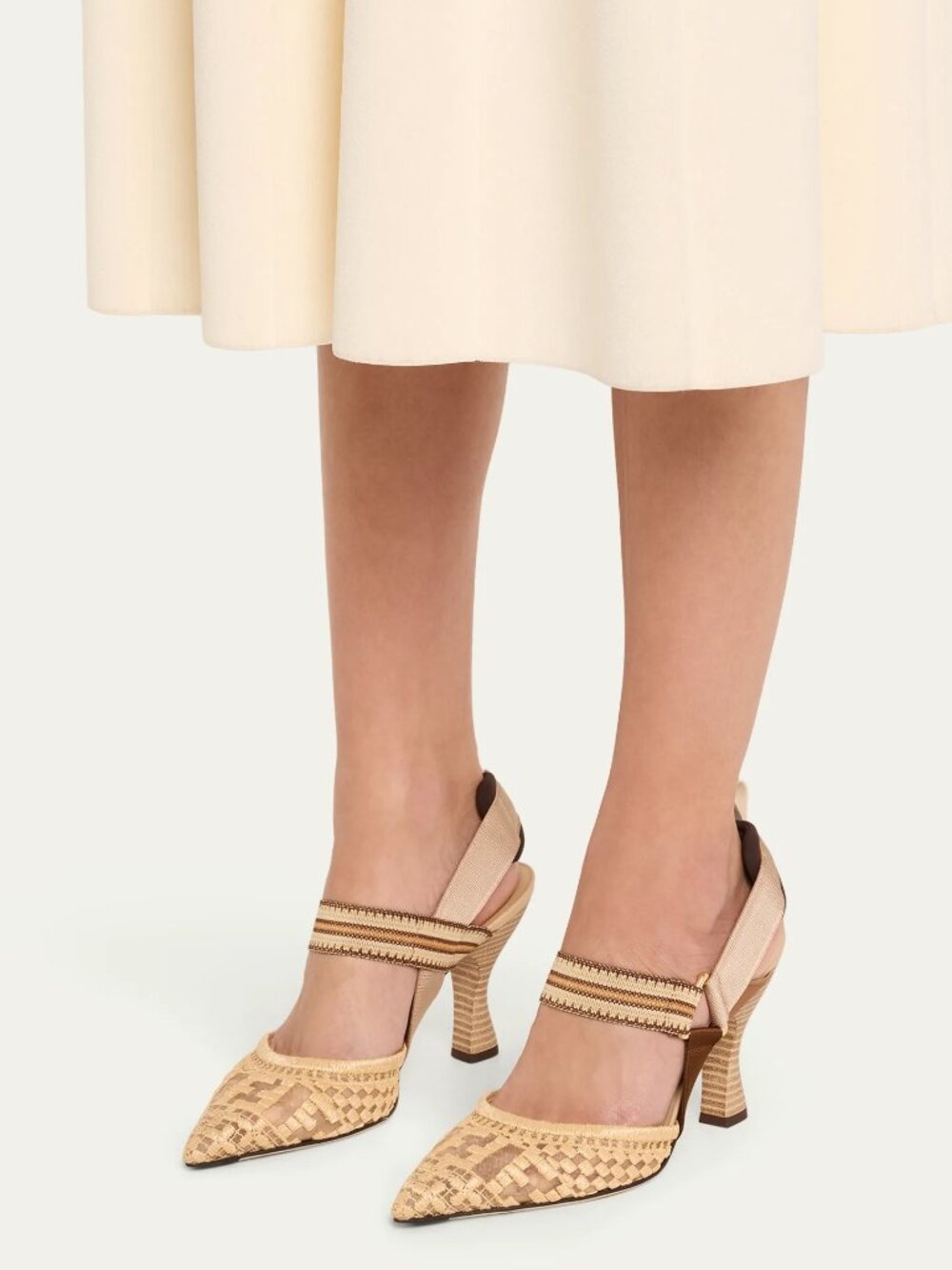 FENDI Colibri 85 Mesh Raffia Sporty FF Logo Slingback Heels Pumps Sandals - Picture 2 of 16